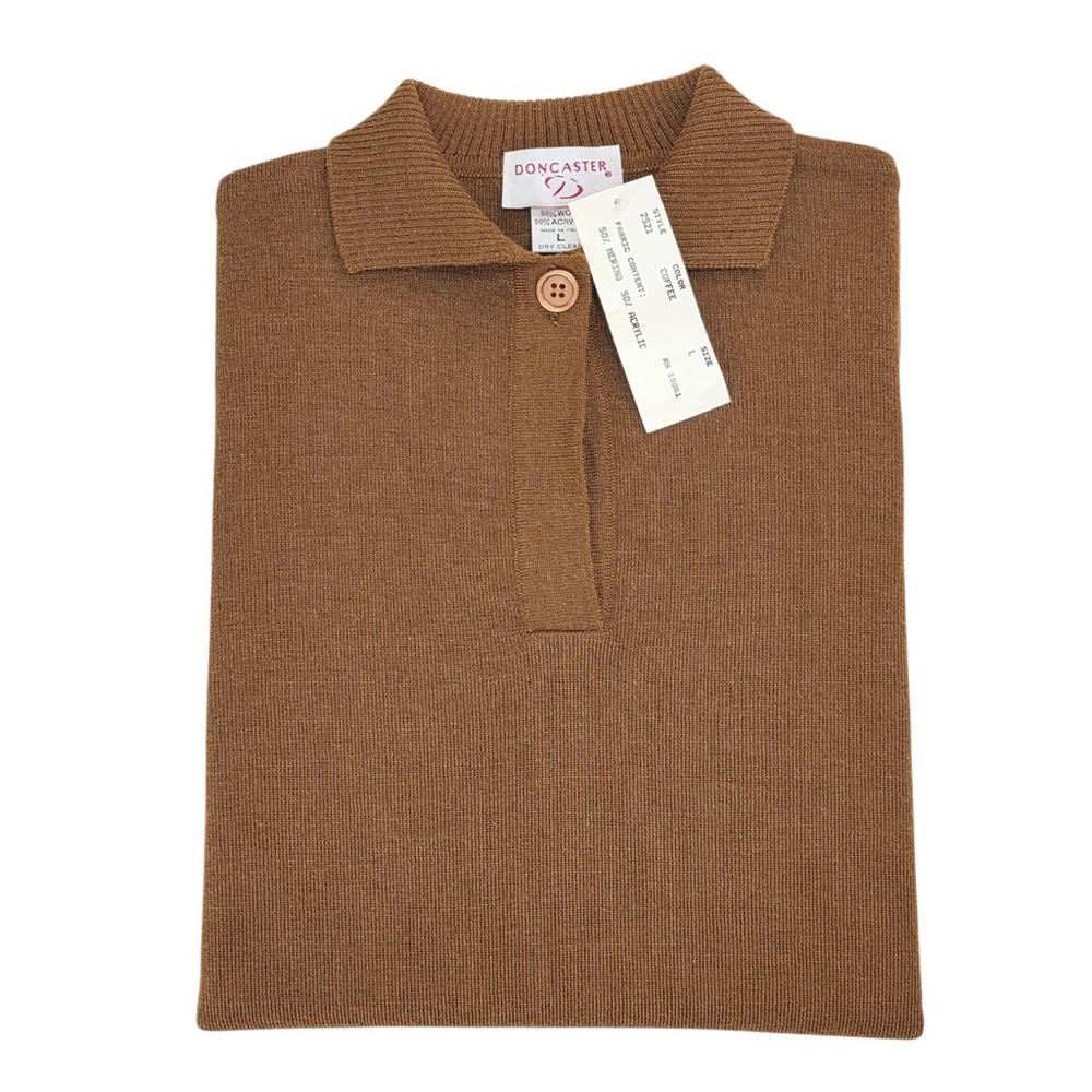 Quiet Luxury Doncaster Knit Polo Shirt Men’s Large Coffee Merino Italy